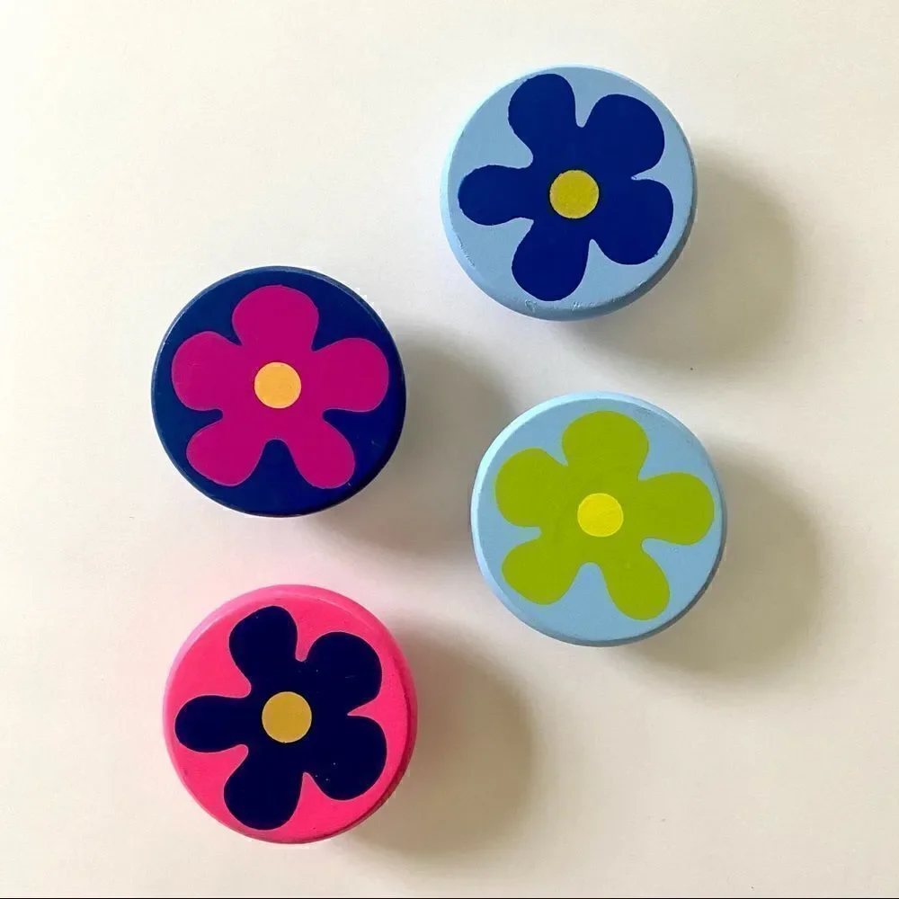 NEW Painted Flower Knobs for Kid's Furniture Pink Blue Green